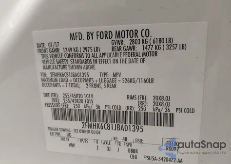 2018 Ford Flex Sel from USA, damaged, VIN 2FMHK6C81JBA01395